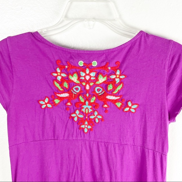JOHNNY WAS Fuchsia Floral Embroidered Jersey Knit V-Neck Pockets Tunic Top XS - Picture 5 of 10